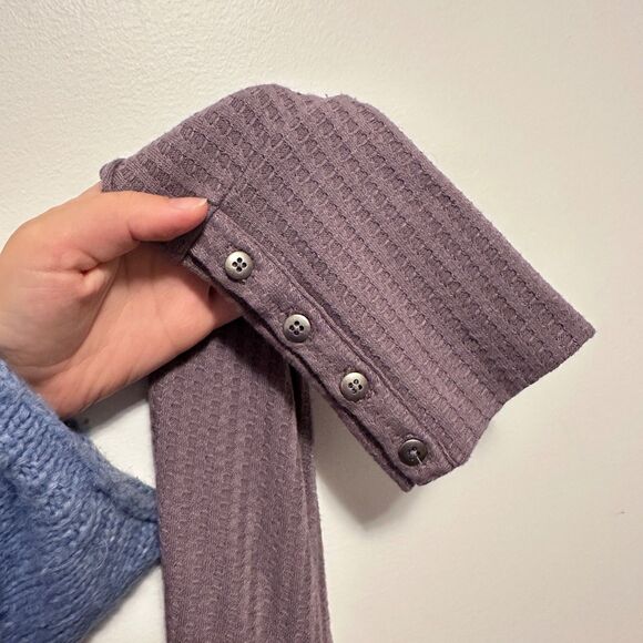 Chaser Womens L Purple Waffle Knit Thermal Long Sleeve Top Button Cuff - Picture 8 of 8